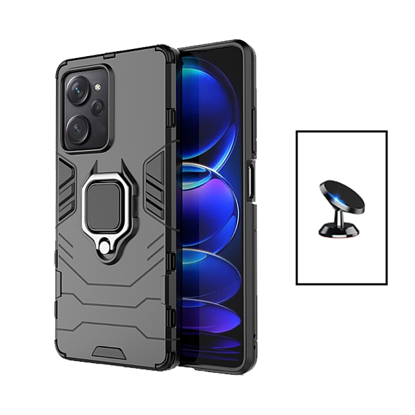 Kit Suporte Magnético + Capa de Proteção Militar Magnética para Xiaomi Poco X5 Pro - Preto