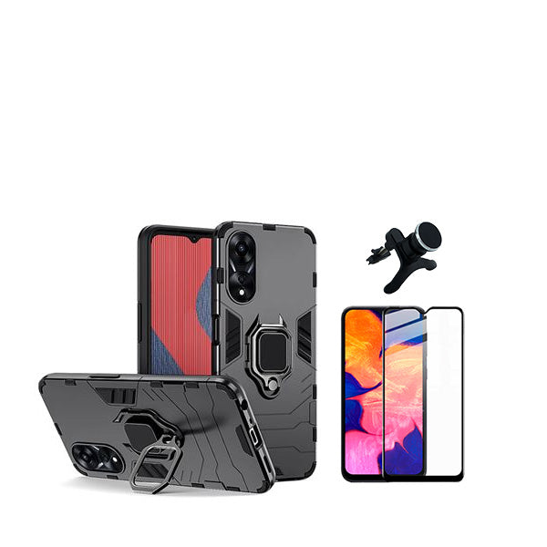 Kit Película de Vidro Temperado GorilasGlass + Capa de Proteção Militar Magnética + Suporte Magnético Com Pernas GIFT4ME para Oppo A38 4G - Preto