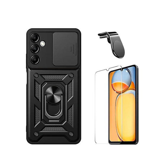 Kit Vidro Temperado ClearGorilasGlass + Capa de Proteção Militar Magnética Janela Deslizante + Suporte Magnético L GIFT4ME para Samsung Galaxy A15 - Preto