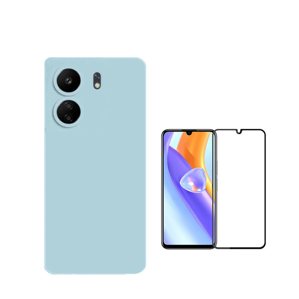 Kit Película de Vidro Temperado GorilasGlass + Capa Proteção Traseira Silicone GIFT4ME para Xiaomi Redmi 13C - Azul Claro