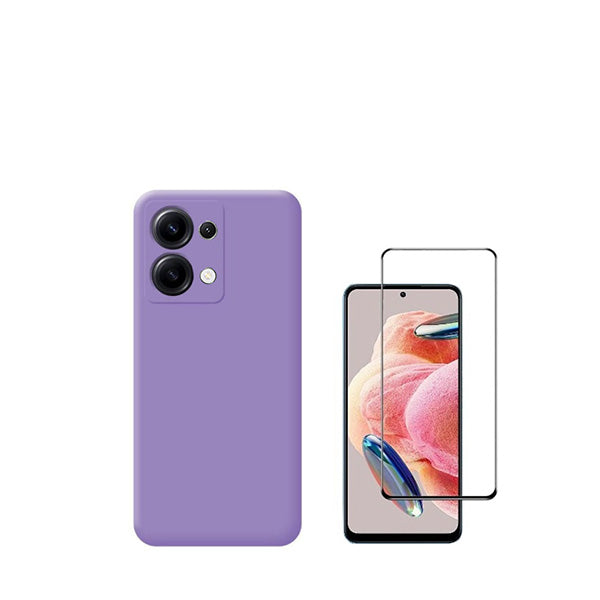 Kit Película de Vidro Temperado GorilasGlass + Capa Proteção Traseira Silicone GIFT4ME para Xiaomi Redmi Note 13 4G - Roxo