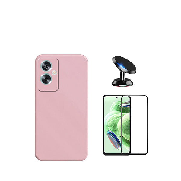 Kit Película de Vidro Temperado GorilasGlass + Capa Proteção Traseira Silicone + Suporte Magnético GIFT4ME para Oppo A79 5G - Rosa