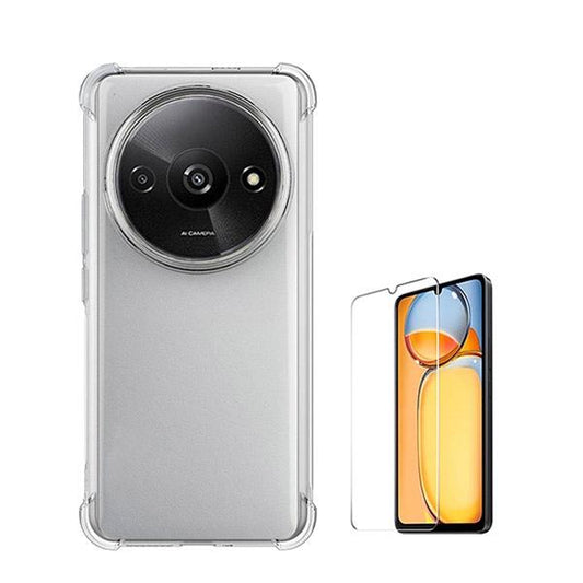 Kit Capa Traseira Super Proteção Transparente + Película de Vidro Temperado ClearGOrilasGlass GIFT4ME para Xiaomi Redmi A3 - Transparente