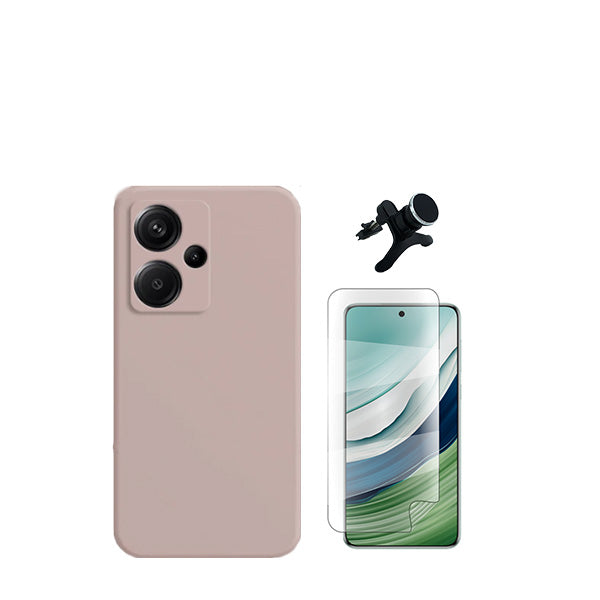 Kit Película Protectora de Hydrogel Frente + Capa Proteção Traseira Silicone + Suporte Magnético Com Pernas GIFT4ME para Xiaomi Redmi Note 13 Pro+ Plus - Rosa