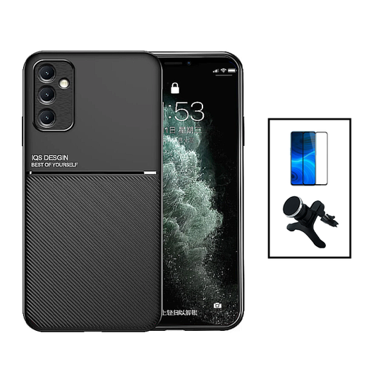 Kit Capa Traseira Magnética Anti Choque + Película de Vidro Temperado GorilasGlass + Suporte Magnético Com Pernas para Samsung Galaxy A34 5G - Preto