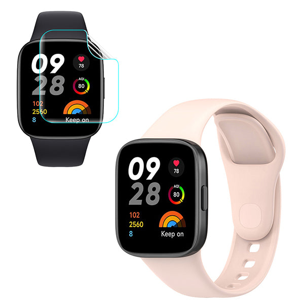 Kit Bracelete Silicone + Película de Hydrogel para Xiaomi Redmi Watch 3 Lite - Rosa