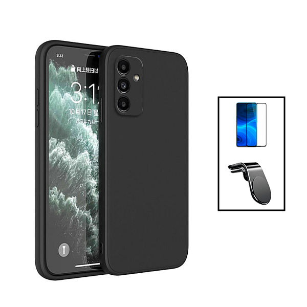 Kit Película de Vidro Temperado GorilasGlass + Capa Proteção Traseira Silicone + Suporte de Carro Magnético L para Samsung Galaxy A24 4G - Preto