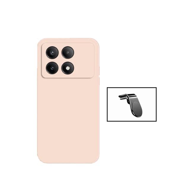 Kit Suporte de Carro Magnético L + Capa Proteção Traseira Silicone GIFT4ME para Xiaomi Poco X6 Pro 5G - Rosa