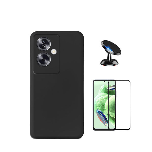 Kit Película de Vidro Temperado GorilasGlass + Capa Proteção Traseira Silicone + Suporte Magnético GIFT4ME para Oppo A79 5G - Preto