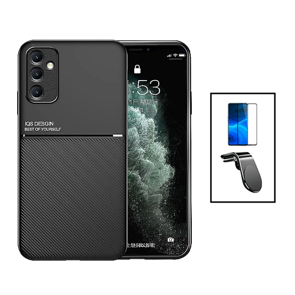 Kit Capa Traseira Magnética Anti Choque + Película de Vidro Temperado GorilasGlass + Suporte de Carro Magnético L para Samsung Galaxy A34 5G - Preto