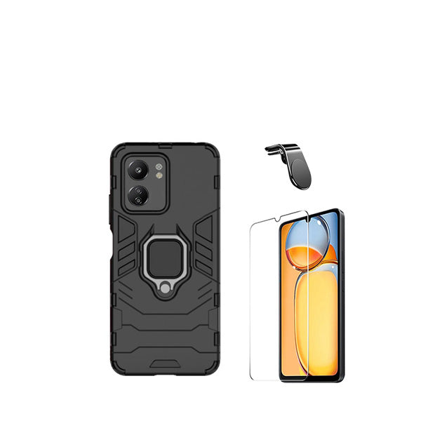 Kit Vidro Temperado ClearGorilasGlass + Capa de Proteção Militar Magnética + Suporte Magnético L GIFT4ME para Xiaomi Redmi 13C - Preto