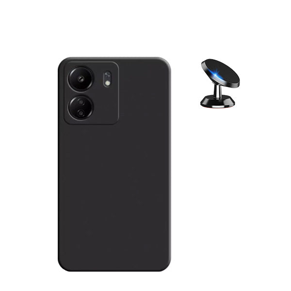 Kit Suporte Magnético + Capa Proteção Traseira Silicone GIFT4ME para Xiaomi Redmi 13C - Preto
