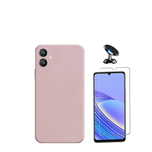 Kit Vidro Temperado ClearGorilasGlass + Capa Proteção Traseira Silicone + Suporte Magnético Phonecare para Samsung Galaxy A05 - Rosa