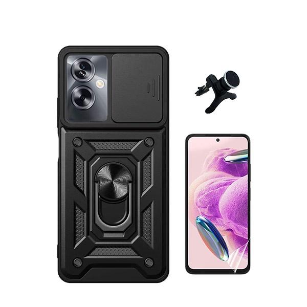Kit Película Protectora de Hydrogel Frente + Capa de Proteção Militar Magnética Janela Deslizante + Suporte Magnético Com Pernas GIFT4ME para Oppo A79 5G - Preto
