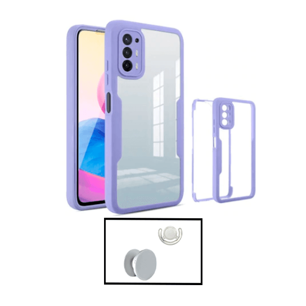 Kit Capa 360° Proteção Frente e Verso + 1 HandHolder + 1 Suporte HandHolder Branco para Oppo A94 5G - Roxo