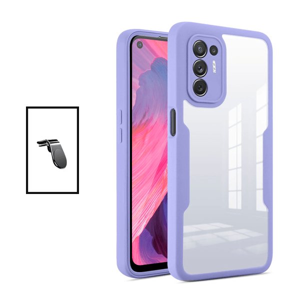 Kit Capa 360° Proteção Frente e Verso + Suporte Magnético L para Oppo F19 Pro+ 5G - Roxo