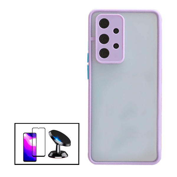 Kit Capa Traseira Proteção Camara + Película de Vidro Temperado GorilasGlass + Suporte Magnético para Samsung Galaxy A32 5G - Roxo