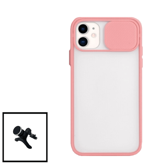 Kit Capa Proteção Camara Deslizante + Suporte Magnético Com Pernas para Apple iPhone SE 2022 - Rosa