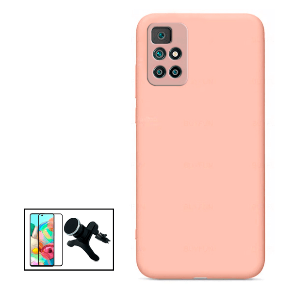 Kit Película de Vidro Temperado GorilasGlass + Capa Proteção Traseira Silicone + Suporte Magnético Com Pernas para Xiaomi Poco M4 Pro 5G - Rosa
