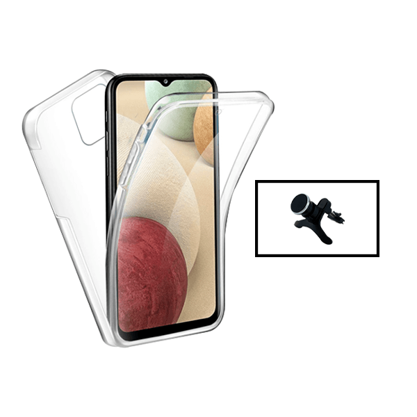 Kit Capa 360° Proteção Frente e Verso + Suporte Magnético Com Pernas para Samsung Galaxy A03 4G - Transparente/Branco