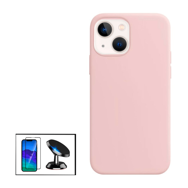 Kit Película de Vidro Temperado GorilasGlass + Capa Proteção Traseira Silicone + Suporte Magnético para iPhone 13 Mini - Rosa
