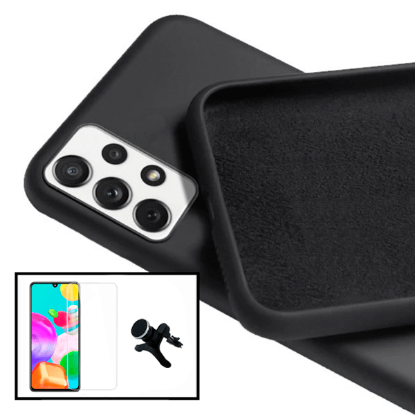 Kit Película de Vidro Temperado GorilasGlass + Capa Proteção Traseira Silicone + Suporte Magnético Com Pernas para Samsung Galaxy A52 - Preto