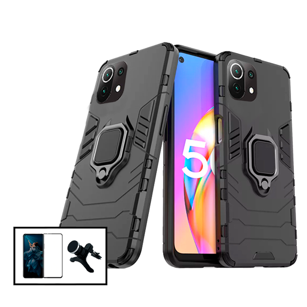 Kit Película de Vidro Temperado GorilasGlass + Capa de Proteção Militar Magnética + Suporte Magnético Com Pernas para Xiaomi Mi 11 Pro