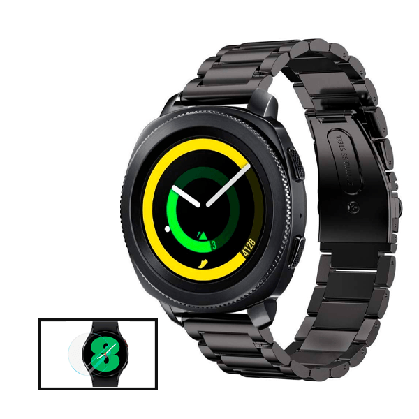 Kit Bracelete de Aço + Ferramenta + Película de Vidro Temperado GorilasGlass 3D para Xiaomi Watch S1 - Preto / Transparente
