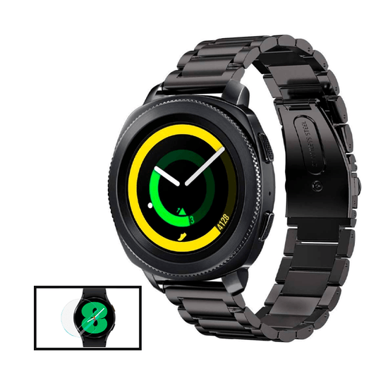 Kit Bracelete de Aço + Ferramenta + Película de Vidro Temperado GorilasGlass 3D para Xiaomi Watch S1 - Preto / Transparente