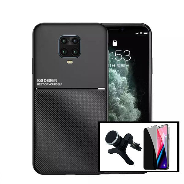 Kit Capa Traseira Magnética Anti Choque + Película de Vidro Temperado Privacidade + Suporte Magnético Com Pernas para Xiaomi Redmi Note 10 Lite