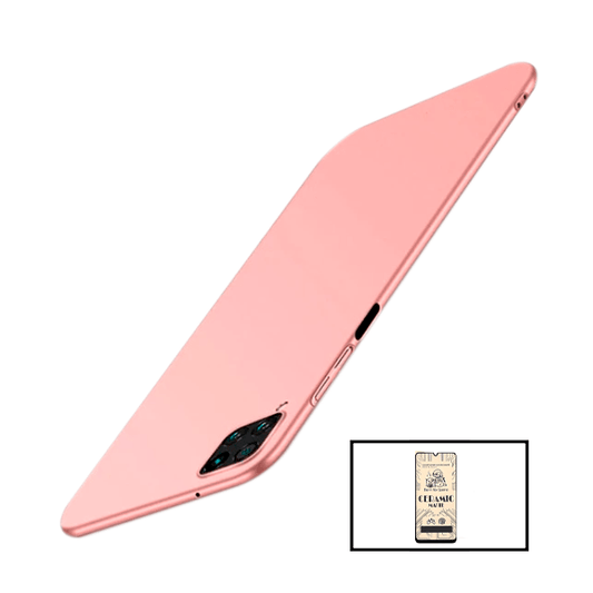 Kit Vidro Temperado Ceramica Full Cover + Capa Rígida e Fina para Samsung Galaxy M22 Rosa