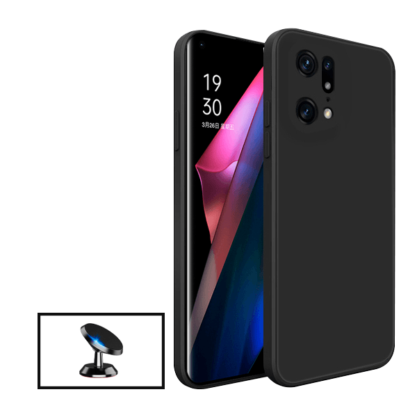 Kit Suporte Magnético + Capa Proteção Traseira Silicone para Oppo Find X5 - Preto