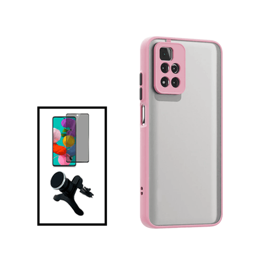 Kit Capa Traseira Proteção Camara + Película de Vidro Temperado Privacidade + Suporte Magnético Com Pernas para Xiaomi Redmi Note 11 Pro+ Plus - Rosa