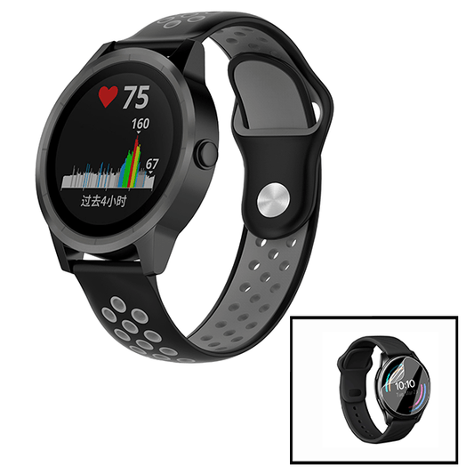 Kit Bracelete Desportiva + Película de Hydrogel para Huawei Watch GT 3 46mm Active   - Preto / Cinza