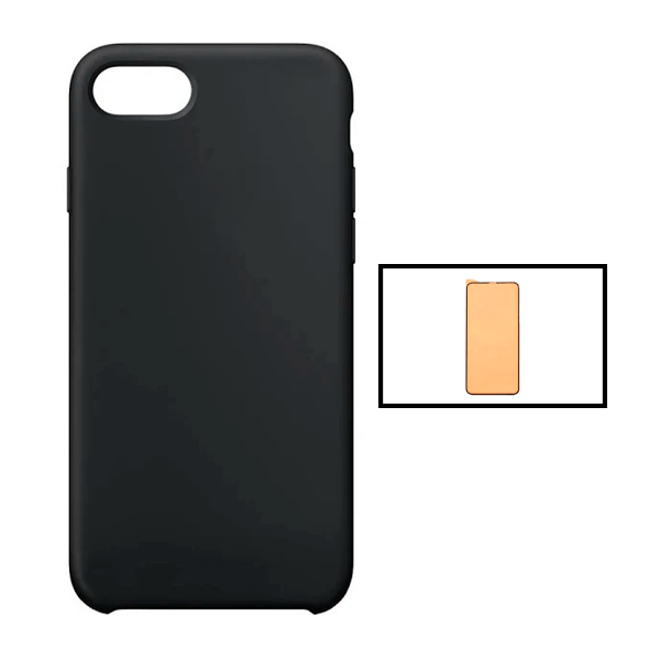 Kit Vidro Temperado Ceramica Full Cover + Capa Proteção Traseira Silicone para Apple iPhone SE 2022 - Preto
