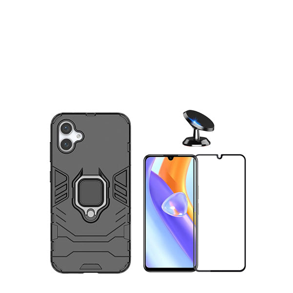 Kit Película de Vidro Temperado GorilasGlass + Capa de Proteção Militar Magnética + Suporte Magnético GIFT4ME para Samsung Galaxy A05 - Preto