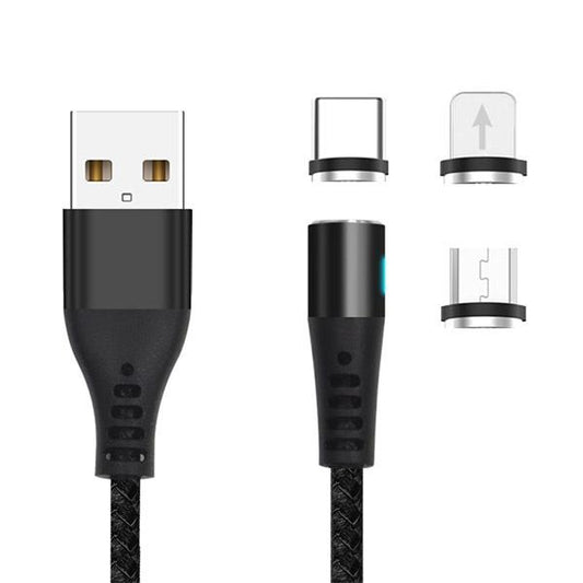 Cabo Magnético Nylon 3em1 2A 1m Maxlife MXUC-02 USB - ios+USB-C+Micro-USB Maxlife     Preto