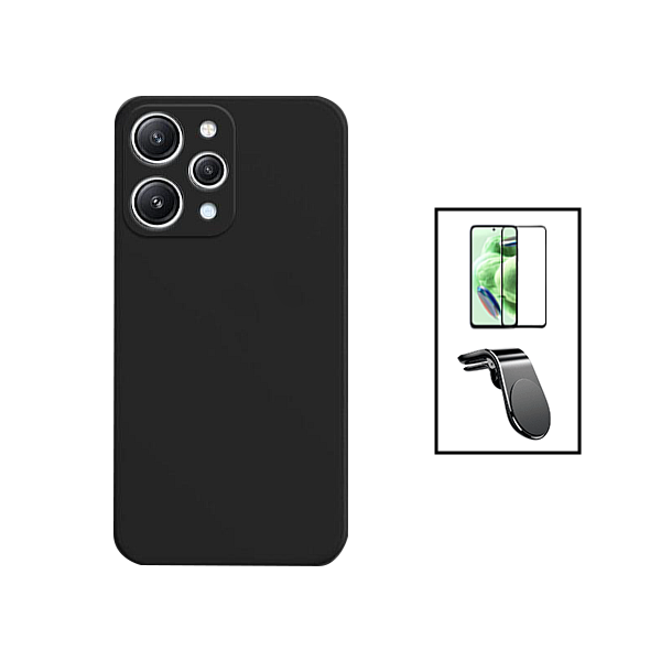 Kit Película de Vidro Temperado GorilasGlass + Capa Proteção Traseira Silicone + Suporte de Carro Magnético L para Xiaomi Redmi Note 12R - Preto
