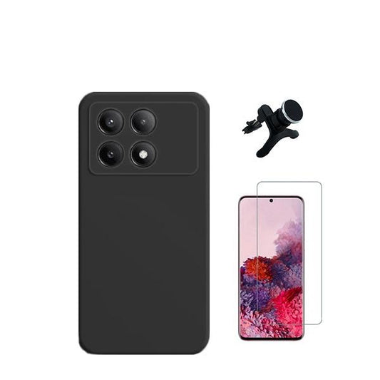 Kit Vidro Temperado ClearGorilasGlass + Capa Proteção Traseira Silicone + Suporte Magnético Com Pernas GIFT4ME para Xiaomi Poco X6 Pro 5G - Preto