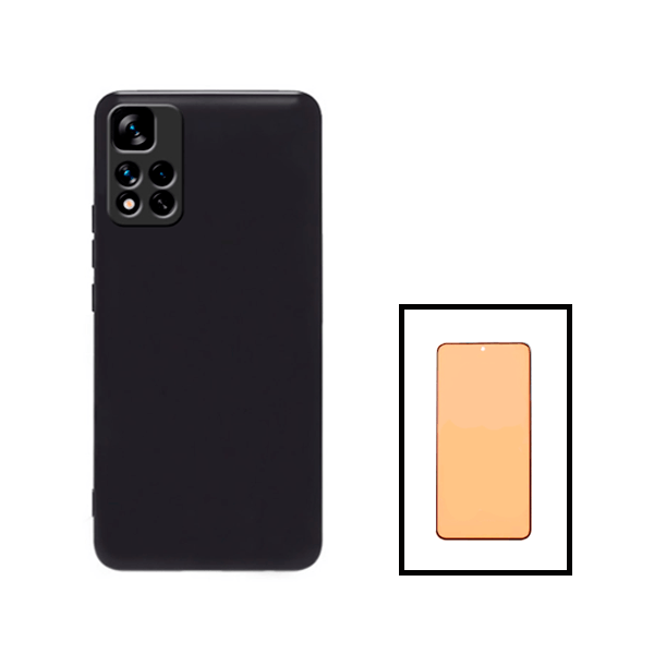 Kit Vidro Temperado Ceramica Full Cover + Capa Proteção Traseira Silicone para Xiaomi Poco X4 NFC - Preto