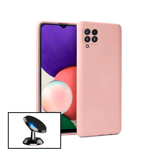 Kit Suporte Magnético + Capa Proteção Traseira Silicone para Samsung Galaxy M22 - Rosa