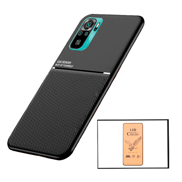 Kit Capa Traseira Magnética Anti Choque + Vidro Temperado Ceramica Full Cover Curvado para Xiaomi Redmi Note 10