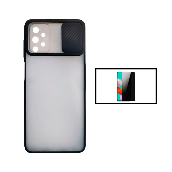 Kit Capa Proteção Camara Deslizante + Película de Vidro Temperado Privacidade para Samsung Galaxy A52 - Preto