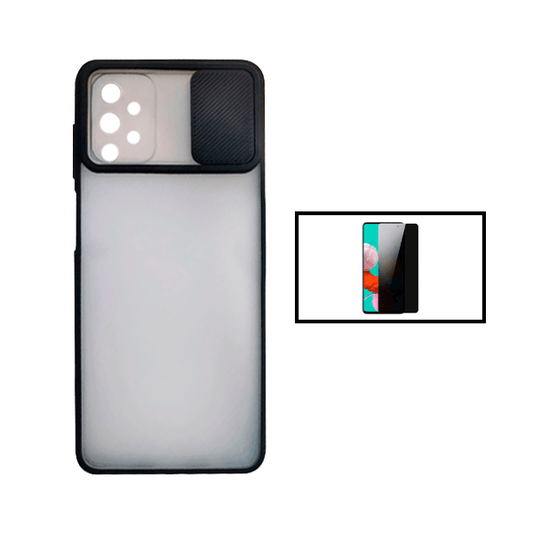 Kit Capa Proteção Camara Deslizante + Película de Vidro Temperado Privacidade para Samsung Galaxy A52 5G - Preto