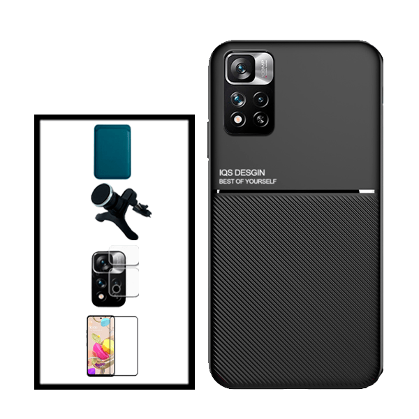 Kit Capa Traseira Magnética Anti Choque + Carteira Magnética Azul + Película de Vidro Temperado GorilasGlass + Película Protectora para Câmara Traseira + Suporte Magnético Com Pernas para Xiaomi Redmi Note 11 Pro+