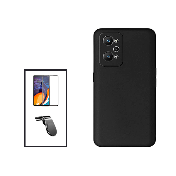 Kit Película de Vidro Temperado GorilasGlass + Capa Proteção Traseira Silicone + Suporte de Carro Magnético L para Realme GT Neo2 - Preto