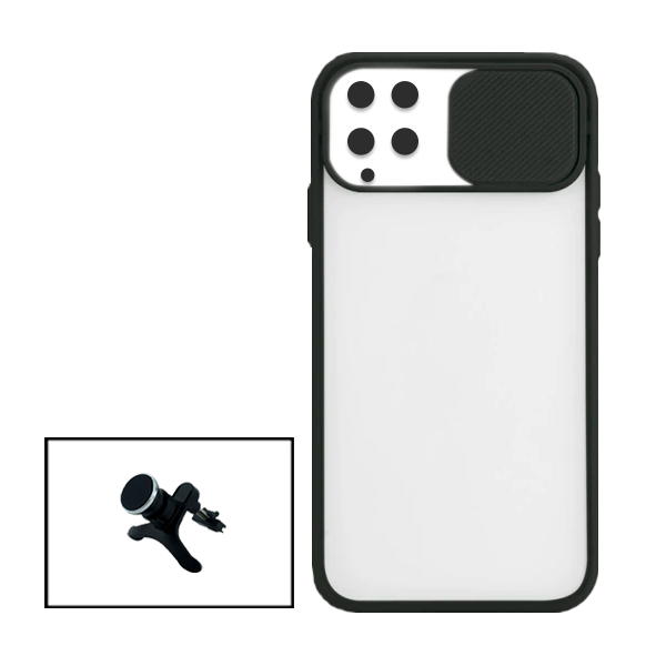 Kit Capa Proteção Camara Deslizante + Suporte Magnético Com Pernas para Samsung Galaxy A22 4G - Preto