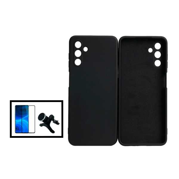Kit Película de Vidro Temperado GorilasGlass + Capa Proteção Traseira Silicone + Suporte Magnético Com Pernas para Samsung Galaxy A13 5G - Preto
