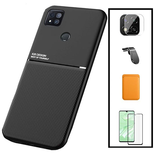 Kit Capa Traseira Magnética Anti Choque + Carteira Magnetica Laranja + Película de Vidro Temperado GorilasGlass + Película Protectora para Câmara Traseira + Suporte de Carro Magnético L para Xiaomi Poco C31