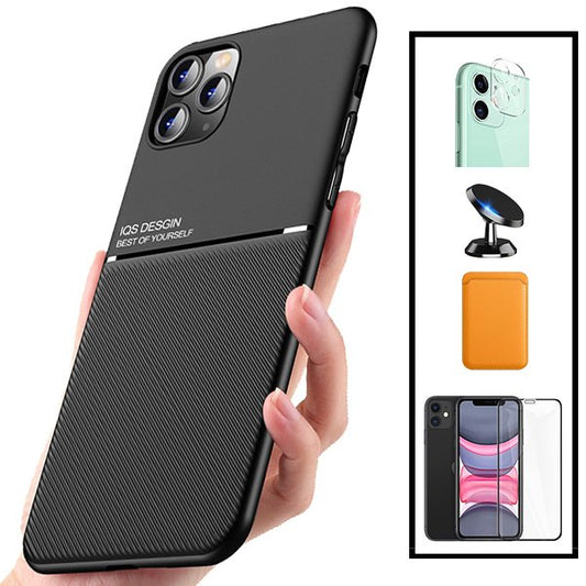 Kit Capa Traseira Magnética Anti Choque + Carteira Magnética Laranja + Película de Vidro Temperado GorilasGlass + Película Protectora para Câmara Traseira + Suporte Magnético para Xiaomi Mi 11 Lite